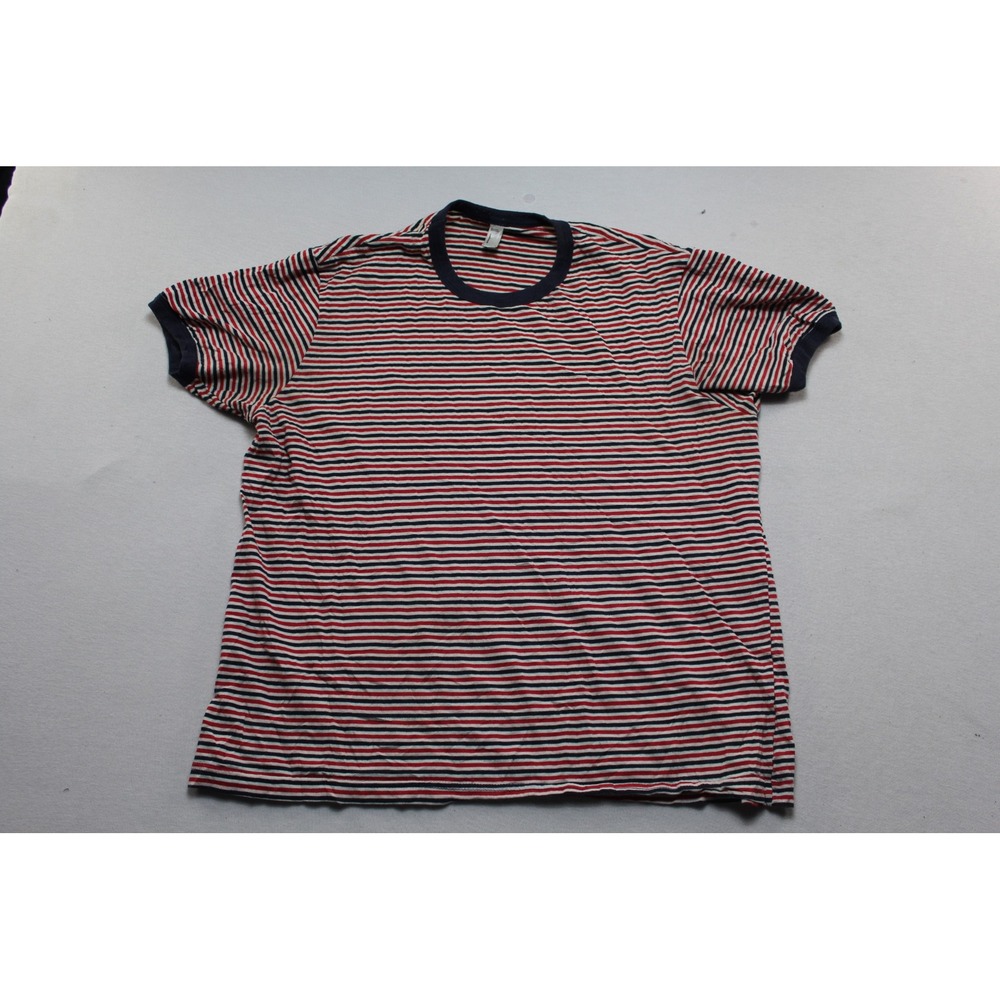 American Apparel Ringer T-Shirt Women Large Red Blue Striped Excellent Retro Tee